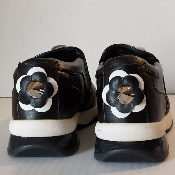 Black White Flower Embellished Slipon Sneakers - Picture 3 of 16